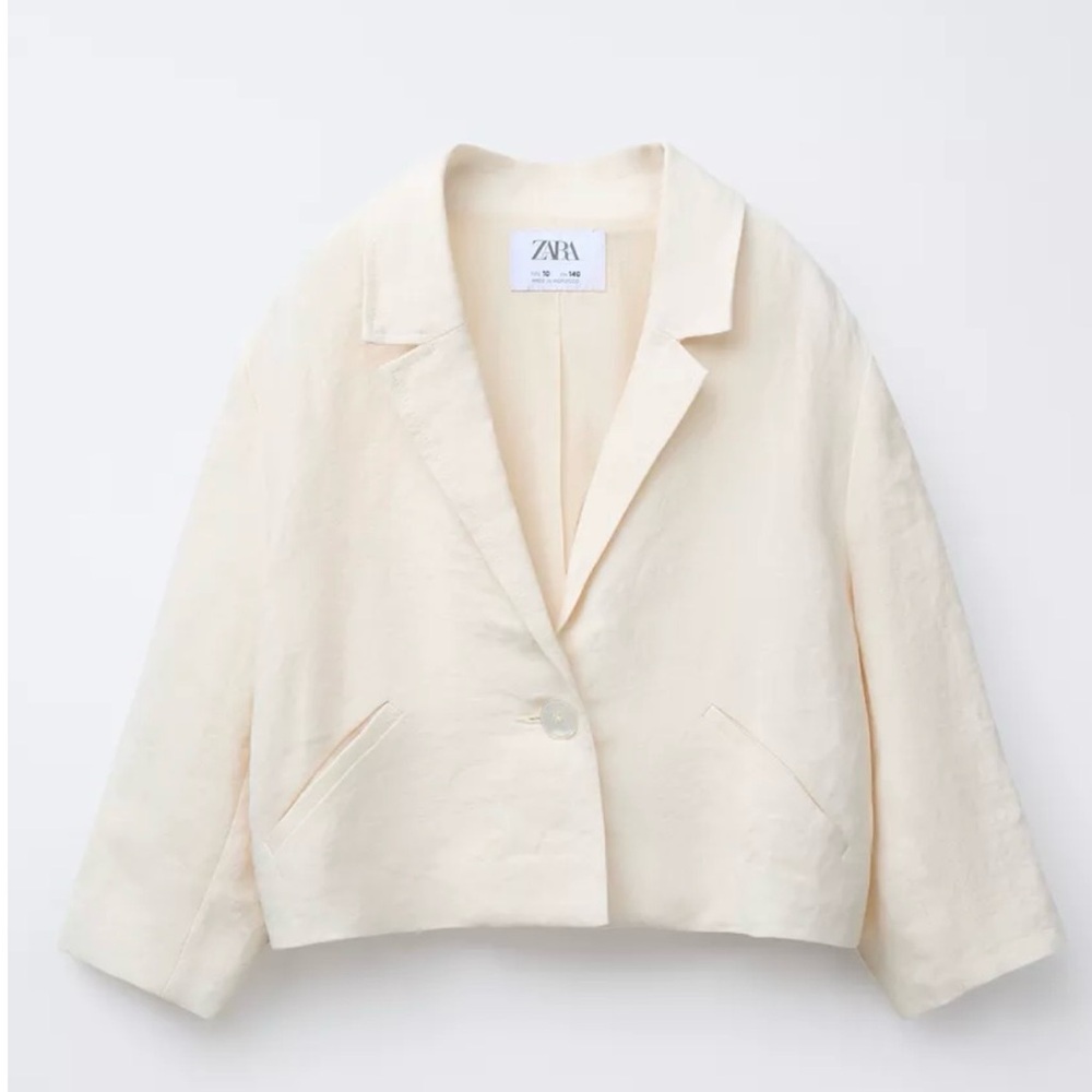 ZARA CROPPED 100% LINEN BLAZER